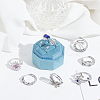 8Pcs 8 Style Flower & Butterfly & Diamond Rhinestone Rotating Open Cuff Rings Set with Glass RJEW-AN0001-12-5
