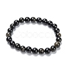 Natural Golden Sheen Obsidian Stretch Beaded Bracelets G-A185-01P-1