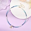 Gradient Color Brass Pave Cubic Zirconia Ocean Crab and Natural Pearl Pendant Natural Apatite & Kyanite & Amazonite Faceted Round Beaded Necklaces for Women NJEW-JN06241-1