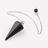 Natural Dyed & Heated Black Agate Hexagonal Pointed Dowsing Pendulums G-G956-D05-FF-2
