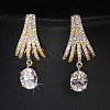 Brass Micro Pave Cubic Zirconia Dangle Stud Earrings FS-WG15364-01-1