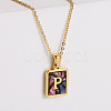 304 Stainless Steel Pave Natural Paua Shell Rectangle Initial Pendant Necklaces for Women FS-WG38E89-16-1