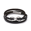 Leather Cord Triple Layered Wrap Bracelet with 304 Stainless Steel Magnetic Clasps BJEW-P275-20P-2