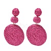 Flat Round Alloy Raffia Dangle Stud Earrings FS-WG4F3C4-04-1