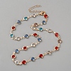 Brass Colorful Glass Flat Round Link Chain Necklaces NJEW-WH0016-78-1