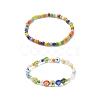 2Pcs 2 Style Natural Pearl & Lampwork Flower & Glass Seed Beaded Stretch Bracelets Set for Women BJEW-JB09101-5
