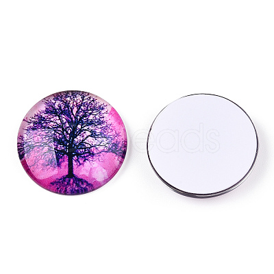 Half Round/Dome Tree Pattern Glass Flatback Cabochons for DIY Projects GGLA-Q037-25mm-M28-07-1