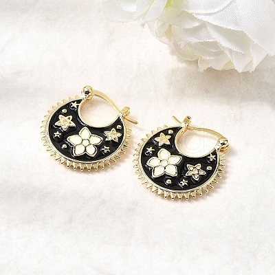Flower Brass Enamel Hoop Earrings EJEW-Z157-02G-1