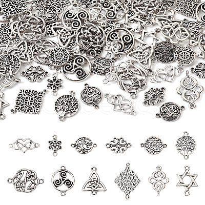 72Pcs 12 Styles Tibetan Style Alloy Connector Charms TIBE-TA0001-29-1