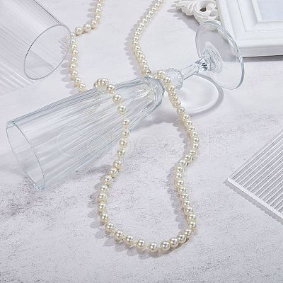Baking Paint Pearlized Glass Pearl Round Beaded Long Necklaces NJEW-SW00066-03-1