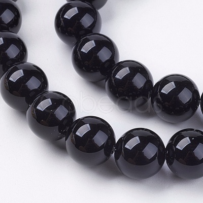 Natural Black Onyx Round Beads Strand G-L087-10mm-01-1