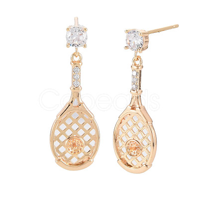 Brass Micro Pave Clear Cubic Zirconia Stud Earring Findings KK-S364-057-1