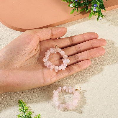 2Pcs Natural Rose Quartz Chip Beaded Pendants PALLOY-TAC0232-02-1