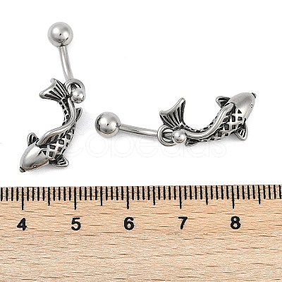 Fish 316 Surgical Stainless Steel Dangle Belly Button Rings EJEW-G416-15AS-1