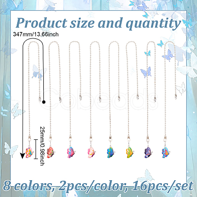 16Pcs 8 Colors Butterfly Alloy Charms Ceiling Fan Pull Chain Extenders HJEW-GO00069-1