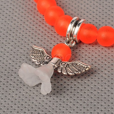 Stretchy Frosted Glass Beads Kids Charm Bracelets for Children's Day BJEW-JB01769-1
