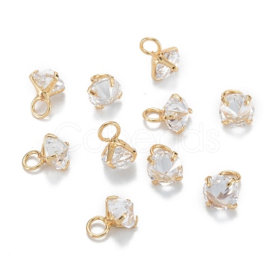 Brass Clear Cubic Zirconia Charms ZIRC-G170-12G-1