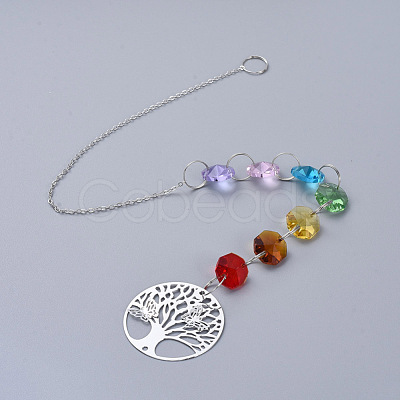 Chandelier Suncatchers Prisms Octogon Glass Chakra Hanging Pendant AJEW-G025-C02-1