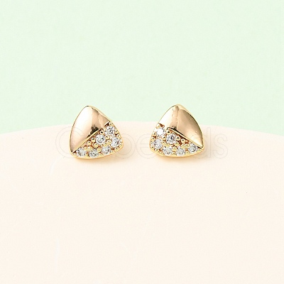 Brass Micro Pave Clear Cubic Zirconia Triangle Stud Earrings EJEW-L278-03G-1