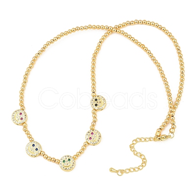 Brass Micro Pave Colorful Cubic Zirconia Smiling Face Round Beaded Bib Necklaces for Women NJEW-F364-07B-G-1