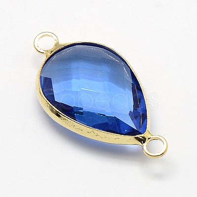 Golden Tone Brass Glass Teardrop Links connectors GLAA-J010A-HF09-G-1