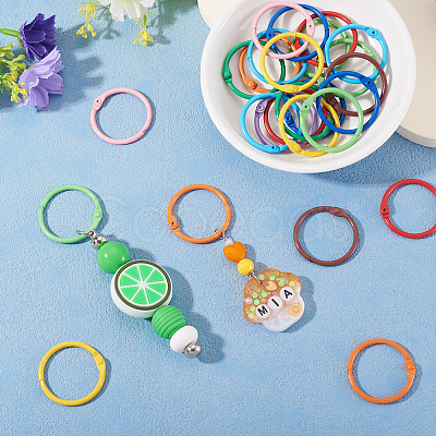 30Pcs 10 Colors Spray Painted Iron Hinged Binder Rings IFIN-TA0001-77-1