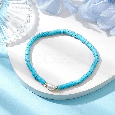 Natural Howlite and Pearl Beads Btacelets BJEW-JB10681-07-1