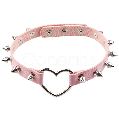 Adjustable Adjustable Gothic PU Leather Alloy Spike Rivet Heart Choker Necklaces for Women NJEW-WH20816-006P-D-1