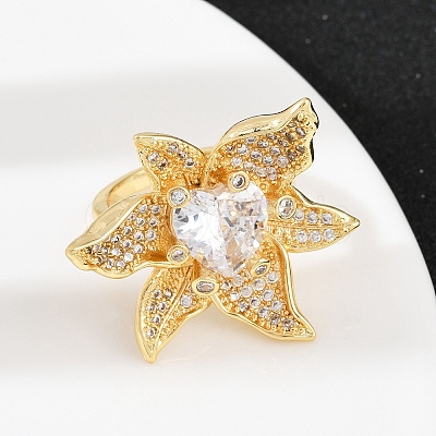 Brass Micro Pave Cubic Zirconia Adjustable Cuff Rings RJEW-C139-13G-1