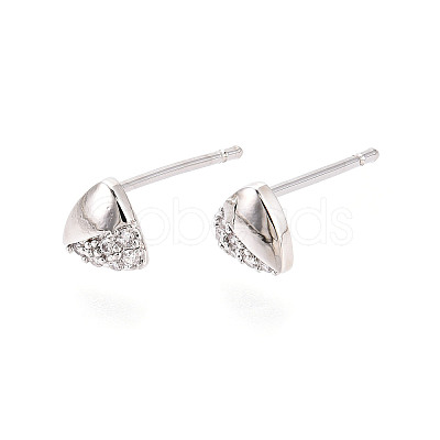 Brass Micro Pave Clear Cubic Zirconia Triangle Stud Earrings EJEW-L278-03P-1