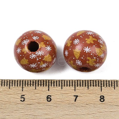 Christmas Printed Schima Wood European Beads WOOD-I015-01J-1