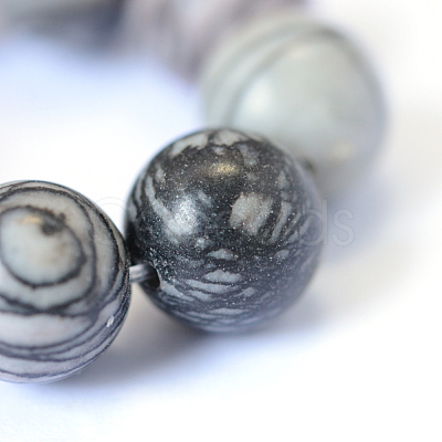 Natural Black Silk Stone/Netstone Round Bead Strands X-G-E334-6mm-05-1