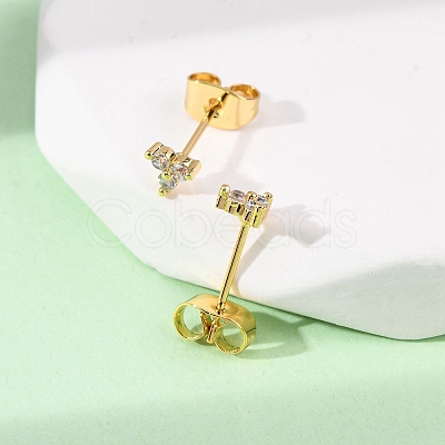 Brass Micro Pave Clear Cubic Zirconia Clover Stud Earrings EJEW-S280-03G-1