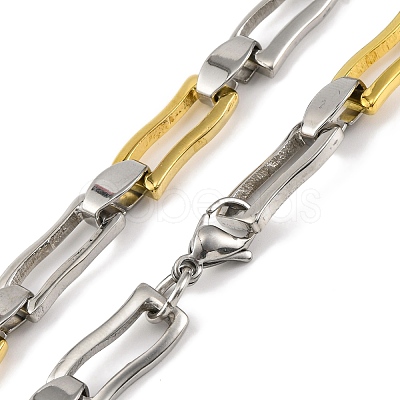 201 Stainless Steel Wavy Rectangle Links Chain Necklace NJEW-F22-39A-GP-1