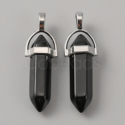 Synthetic Black Stone Double Terminal Pointed Pendants G-WH0016-37E-1