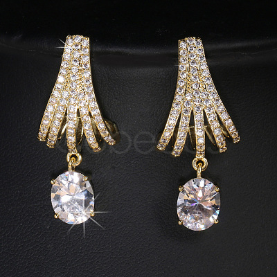 Brass Micro Pave Cubic Zirconia Dangle Stud Earrings FS-WG15364-01-1