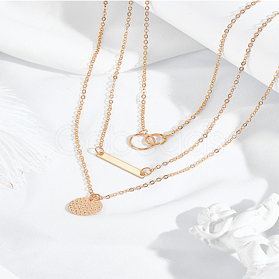 1Pc Zinc Alloy Disc Rectangle Pendant 3 Layer Necklaces NJEW-LP0009-58-1