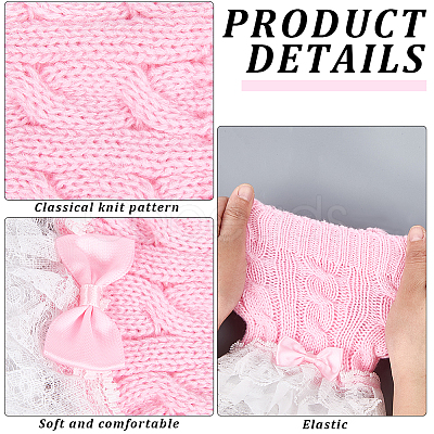 Bowknot Cotton Womens Knitting Floral Lace Wrist Cuffs For Wedding Party AJEW-WH20060-34A-1