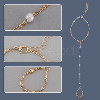2Pcs 2 Colors Alloy Satellite Chains Finger Ring Bracelets for Women BJEW-CY0001-09-1
