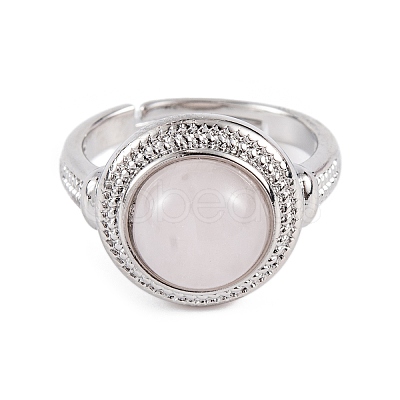 Natural Rose Quartz Round Adjustable Rings RJEW-K271-04P-09-1