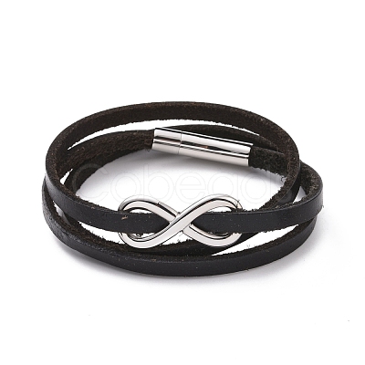 Leather Cord Triple Layered Wrap Bracelet with 304 Stainless Steel Magnetic Clasps BJEW-P275-20P-1