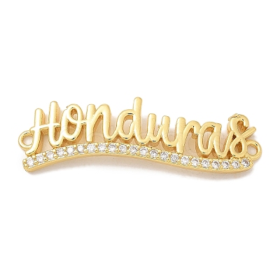 Brass Clear Cubic Zirconia Word Honduras Connector Charms KK-K293-40G-02-1