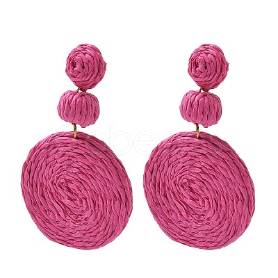 Flat Round Alloy Raffia Dangle Stud Earrings FS-WG4F3C4-04-1