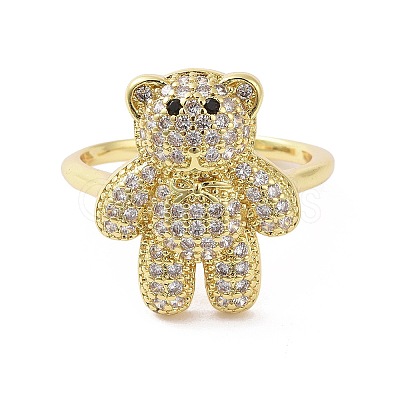 Brass Micro Pave Clear Cubic Zirconia Open Cuff Ring for Woman RJEW-M165-02C-G-1