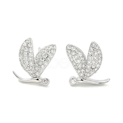 Rack Plating Brass Micro Pave Clear Cubic Zirconia Stud Earrings EJEW-M260-17P-1