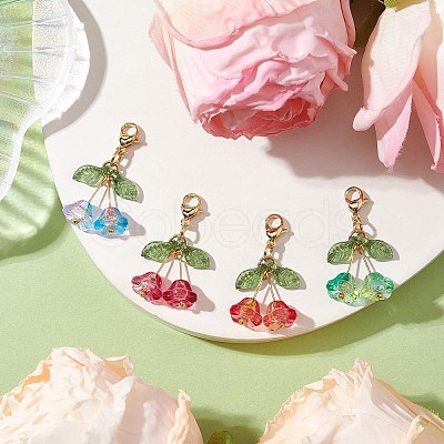 4Pcs 4 Styles Flower Glass & Acrylic Pendant Decorations HJEW-TA00265-1