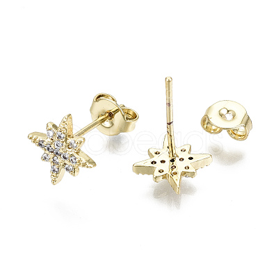 Brass Micro Pave Clear Cubic Zirconia Stud Earrings EJEW-T046-28G-NF-1