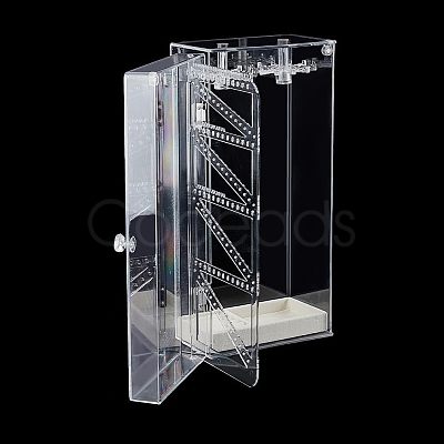 Rectangle Plastic Jewelry Organizer Storage Box with 24 Hooks OBOX-WH0001-06-1