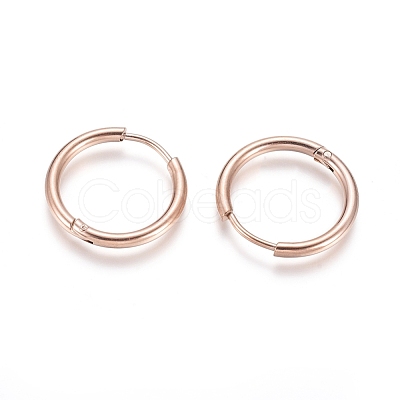Ion Plating(IP) 304 Stainless Steel Huggie Hoop Earrings EJEW-F111-18mm-RG-1