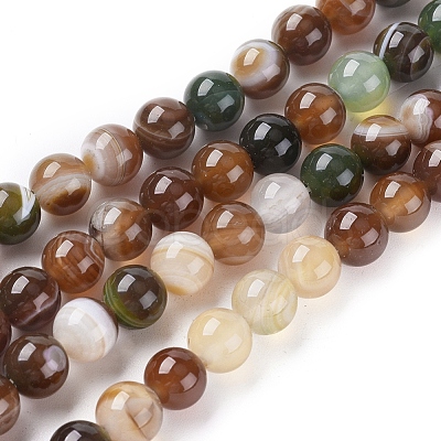 Natural Striped Agate/Banded Agate Beads Strands X-G-G582-8mm-41-1